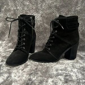 Michael Kors Black Thatcher Womens Lace-Up Suede Ankle Combat Boots Size 8M